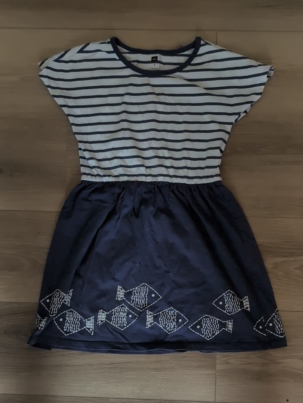 Tea Collection Navy & White Striped Cotton Dress with Fish Hem